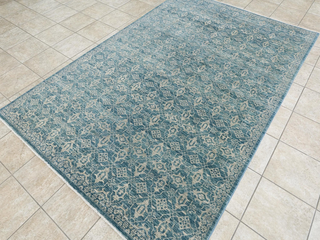 6x9 Ft Blue Heriz Rug - Hand Knotted Area Rug - Persian Design