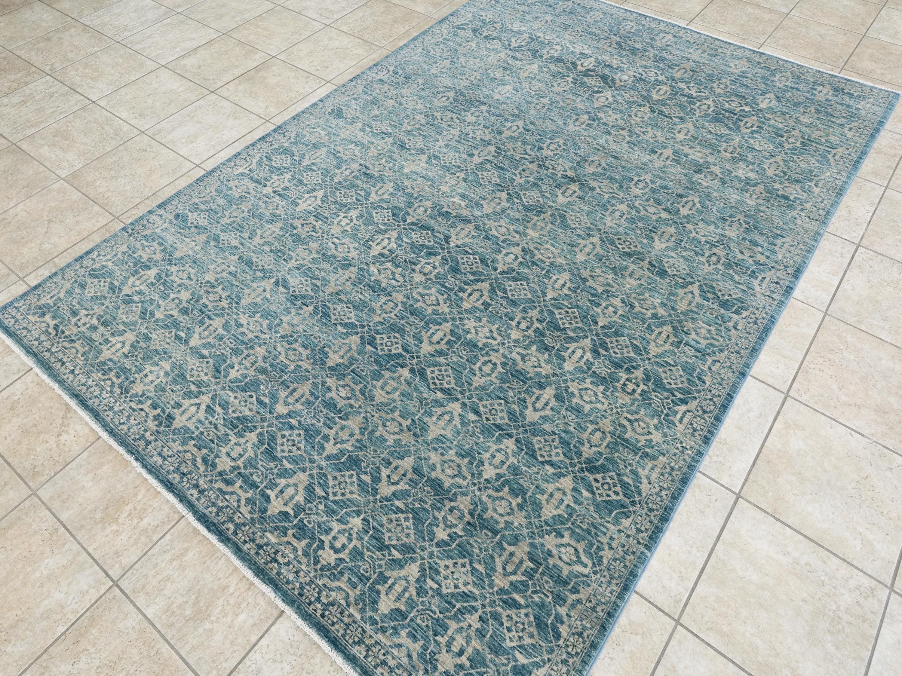 6x9 Ft Blue Heriz Rug - Hand Knotted Area Rug - Persian Design