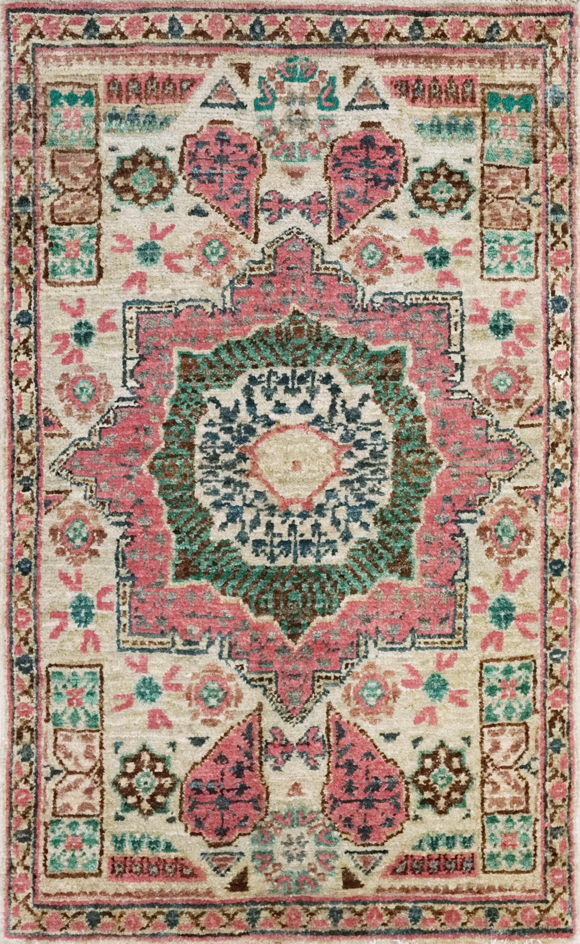 2x3 Ft Pink & Beige Mamluk Rug - Oriental Accent Rug