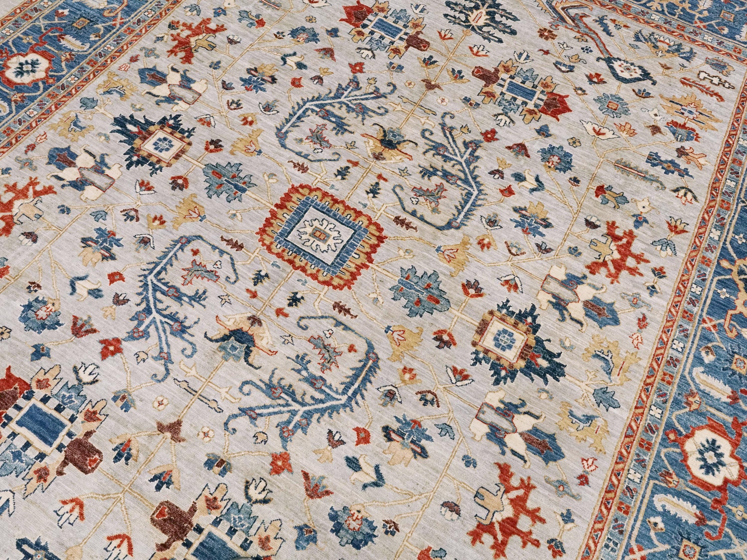 9x12 Ft Blue & White Bidjar Rug - Hand Knotted Persian Style Wool Rug