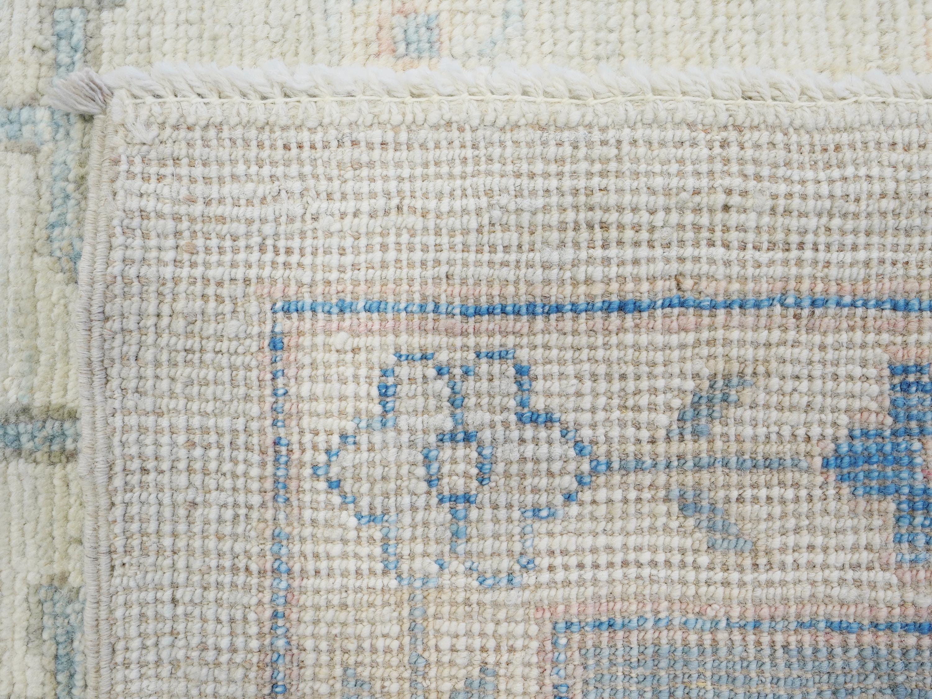 10x14 Ft Blue Oushak Rug - Hand Knotted Afghan Rug - Turkish Floral Design