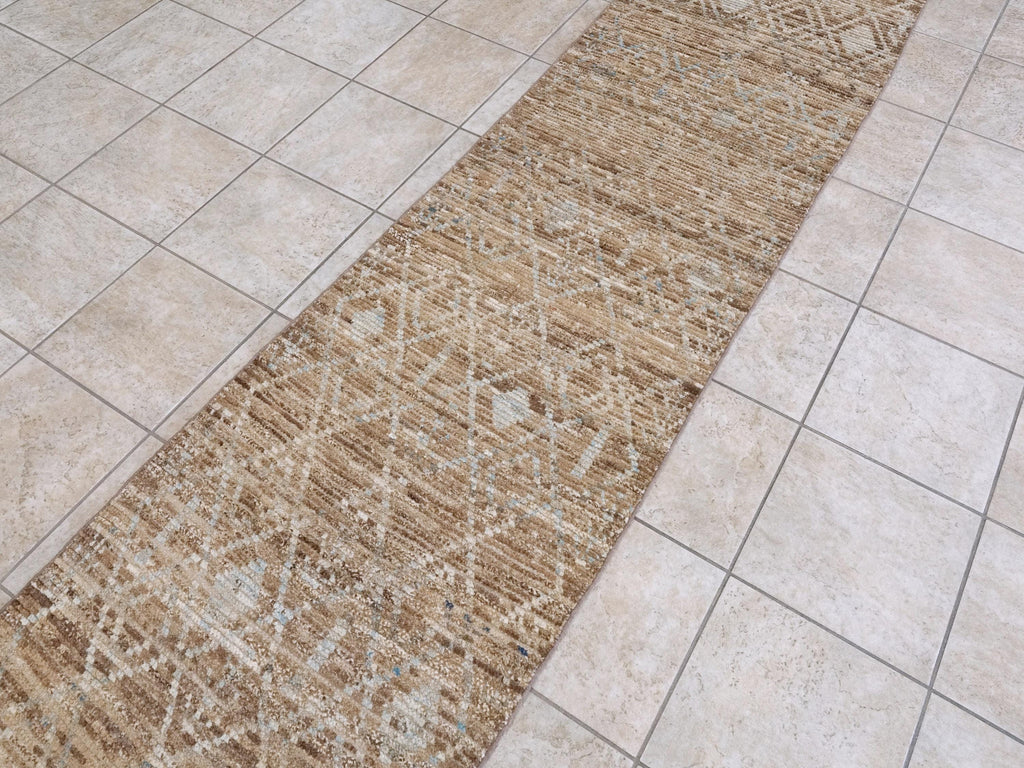 13 Ft Brown Moroccan Runner Rug - Afghan Handmade Hallway Rug