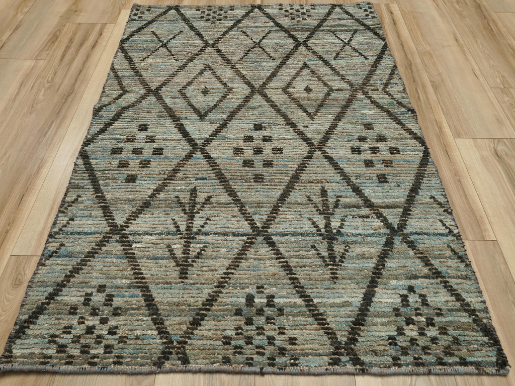 3x5 Ft Blue Moroccan Rug - Hand Knotted Afghan Rug