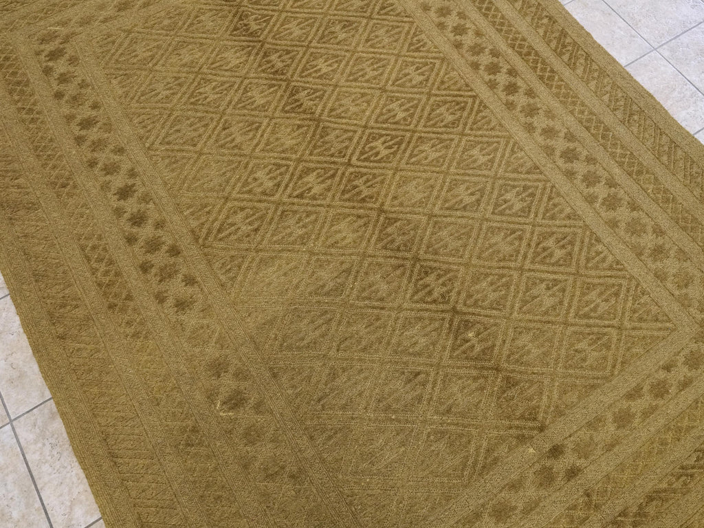 7x9 FT Hand Knotted Wool Kilim Rug - Light Brown Tribal Design
