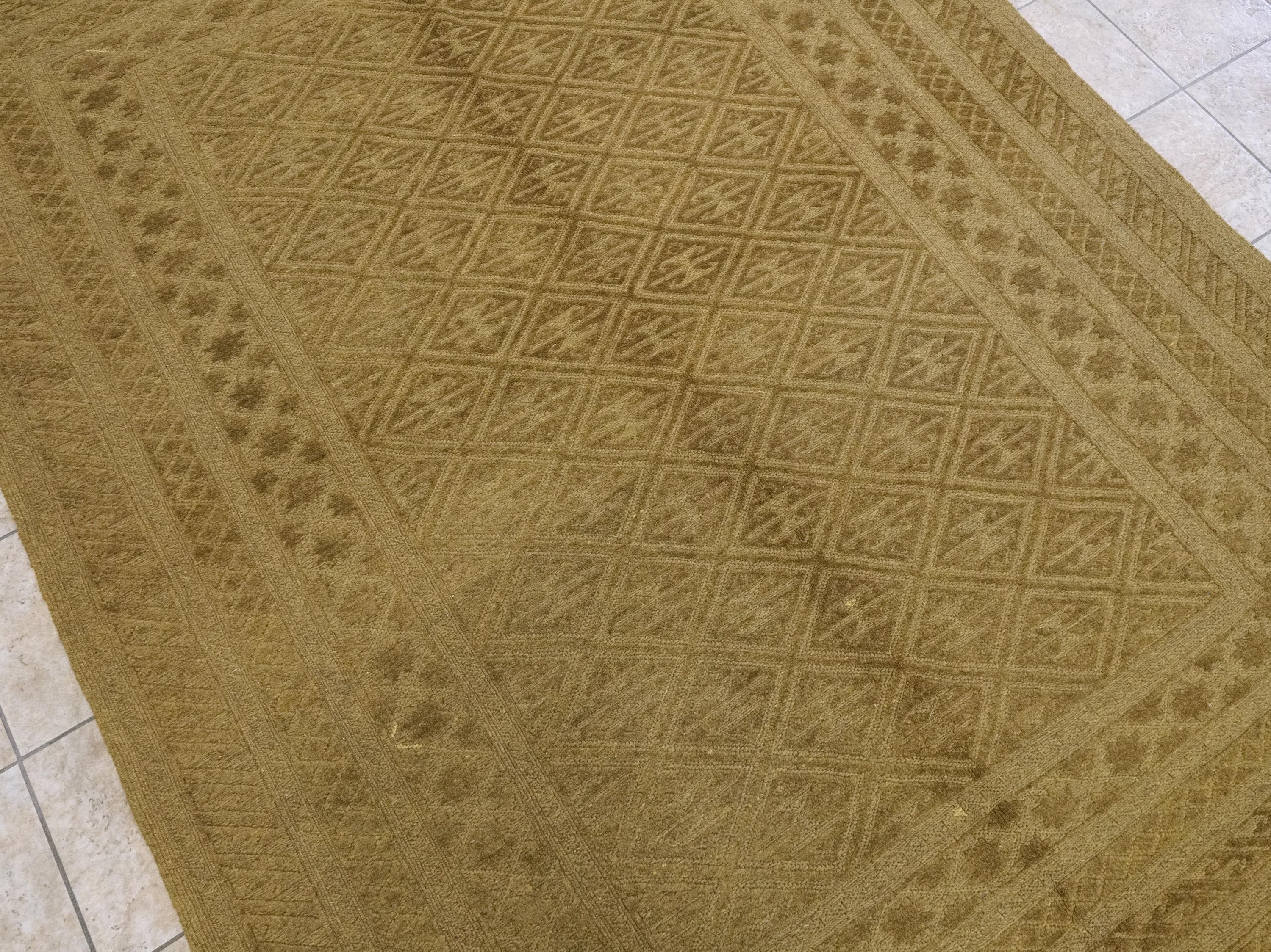 7x9 FT Hand Knotted Wool Kilim Rug - Light Brown Tribal Design