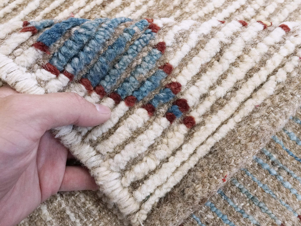 Handmade Beige Moroccan Rug: 6x9 Afghan Wool Floral Area Rug