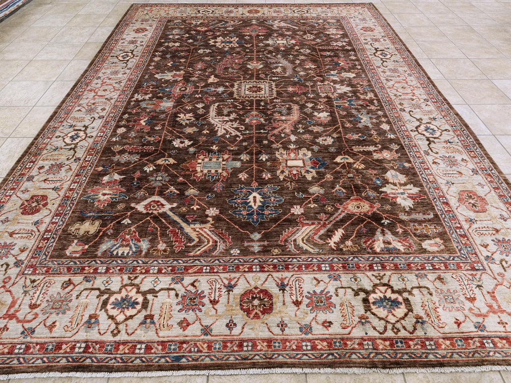 9x12 Ft Brown Serapi Rug - Afghan Oriental Area Rug - Persian Design
