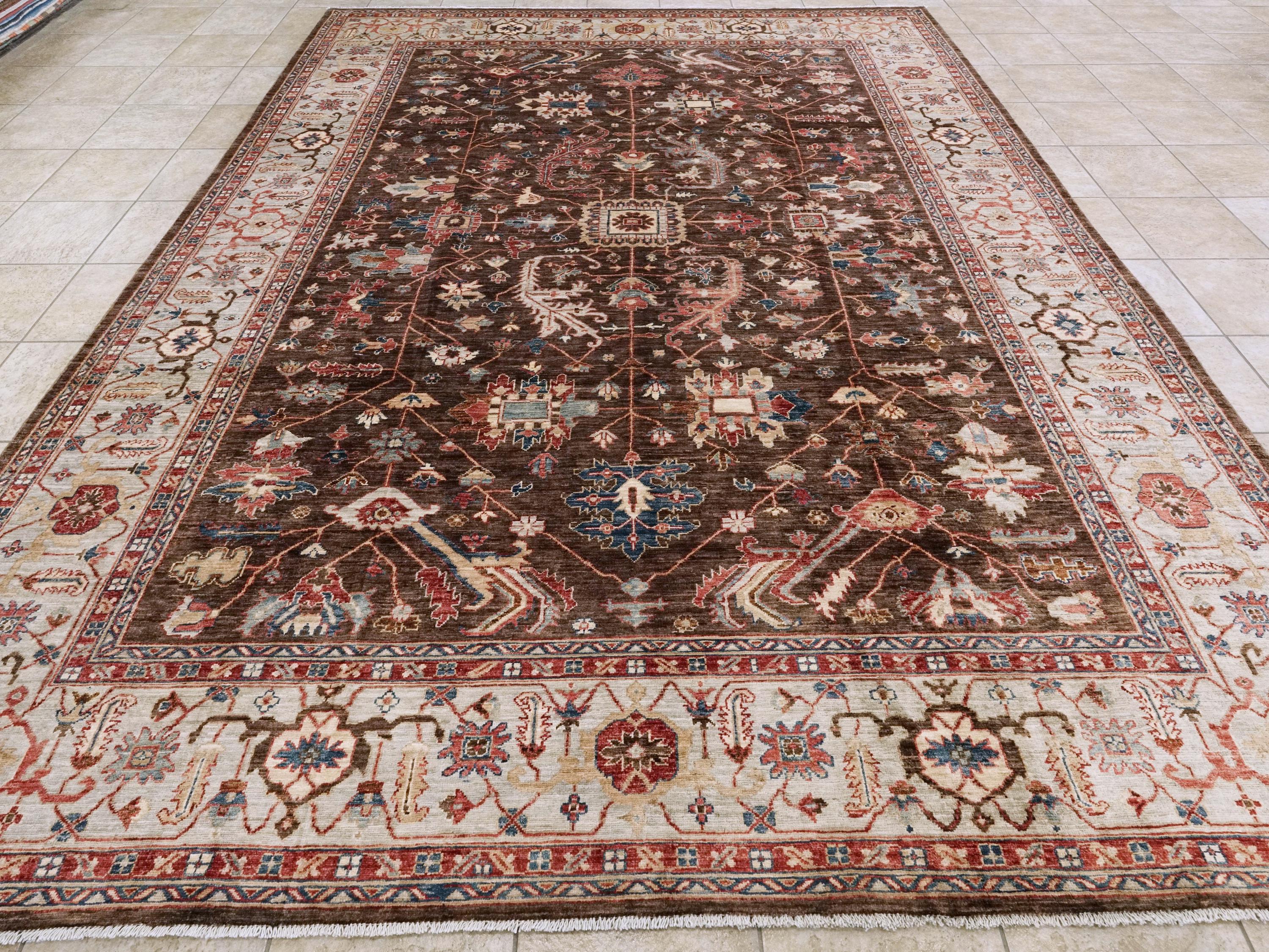 9x12 Ft Brown Serapi Rug - Afghan Oriental Area Rug - Persian Design