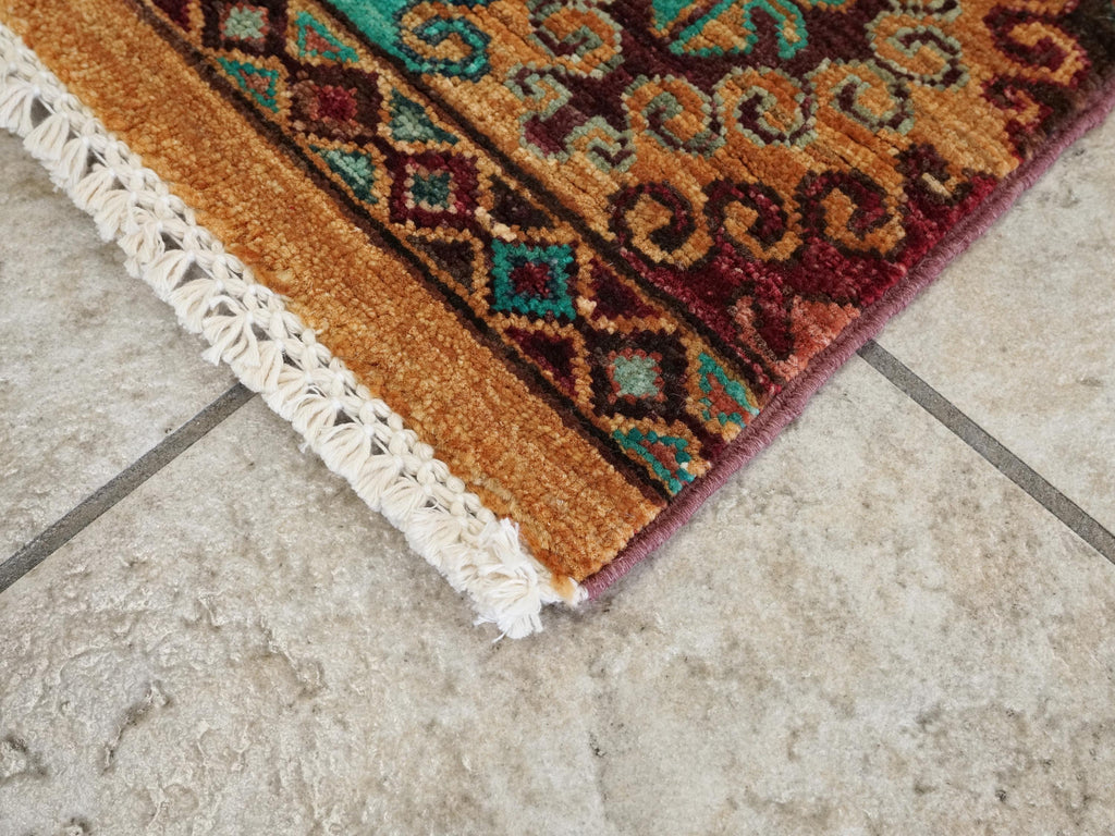 3x4 Ft Yellow Khorjin Rug - Hand Knotted Wool Oriental Rug