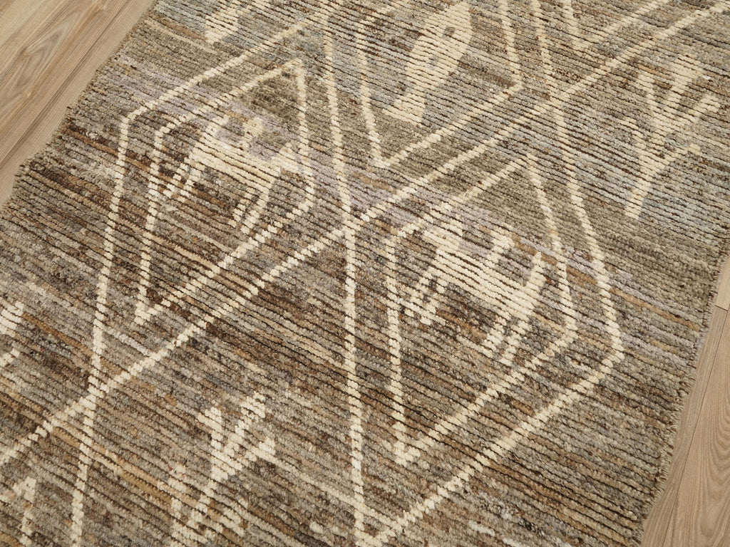 13 Ft Hand Knotted Brown Runner Rug - Moroccan Rug