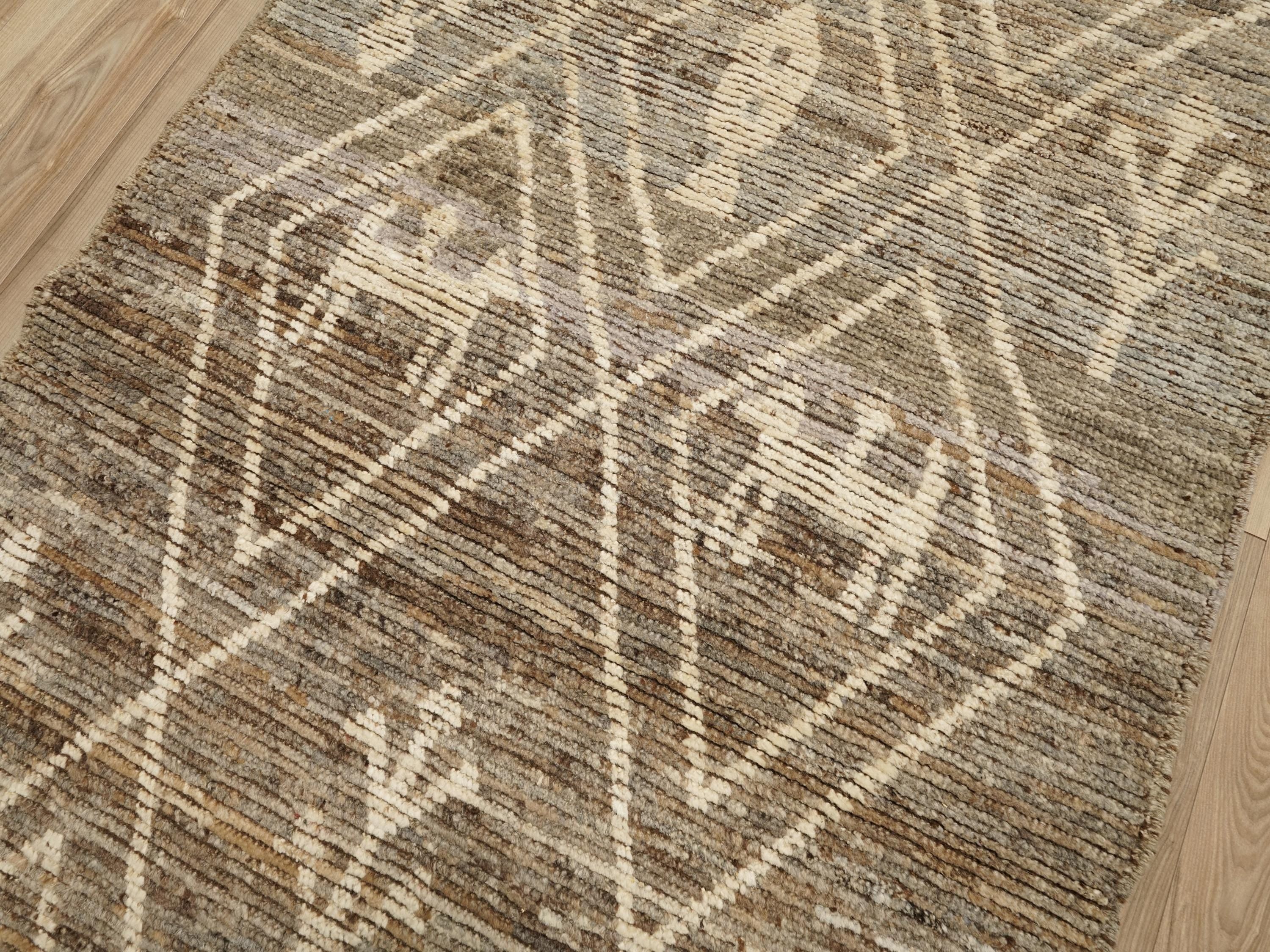 13 Ft Hand Knotted Brown Runner Rug - Moroccan Rug