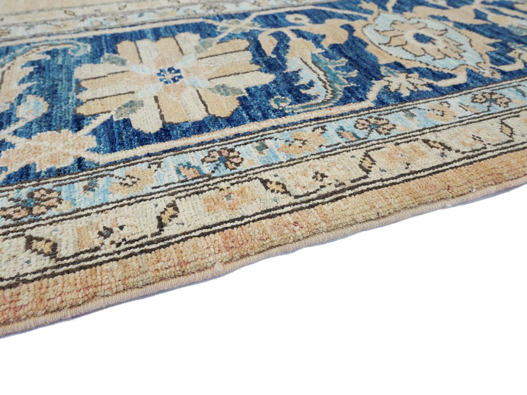10x14 Ft Blue & Orange Heriz Rug - Hand Knotted Antique Rug
