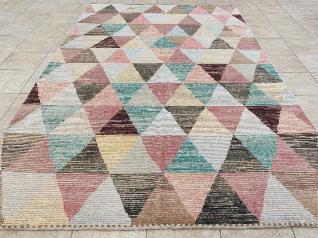 7x10 Ft Colorful Moroccan Wool Rug - Hand Knotted Afghan Rug