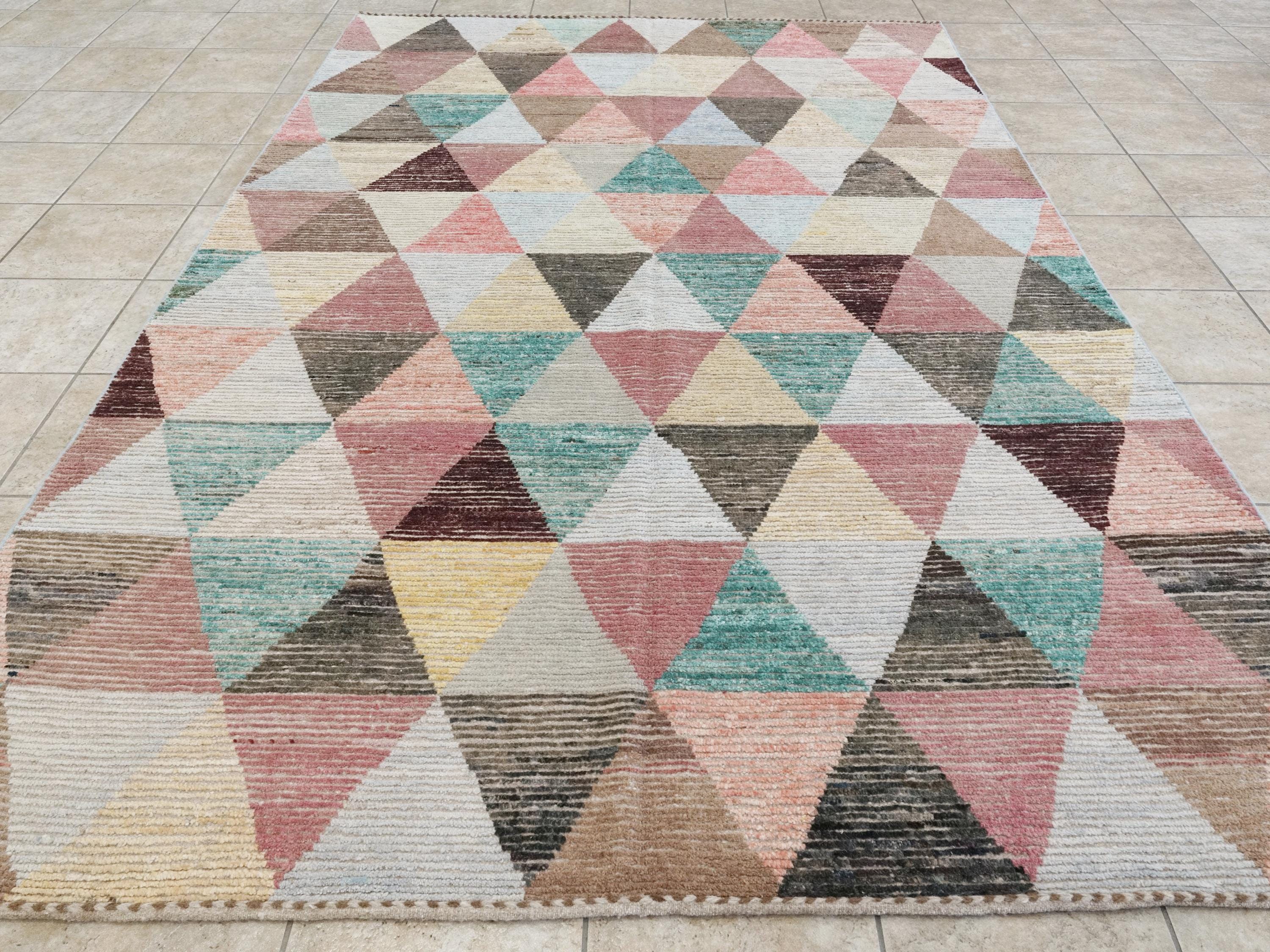 7x10 Ft Colorful Moroccan Wool Rug - Hand Knotted Afghan Rug