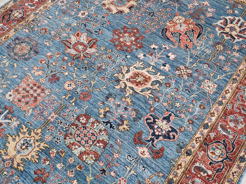 6x9 Ft Red & Blue  Serapi Rug - Afghan Oriental Rug - Persian Design