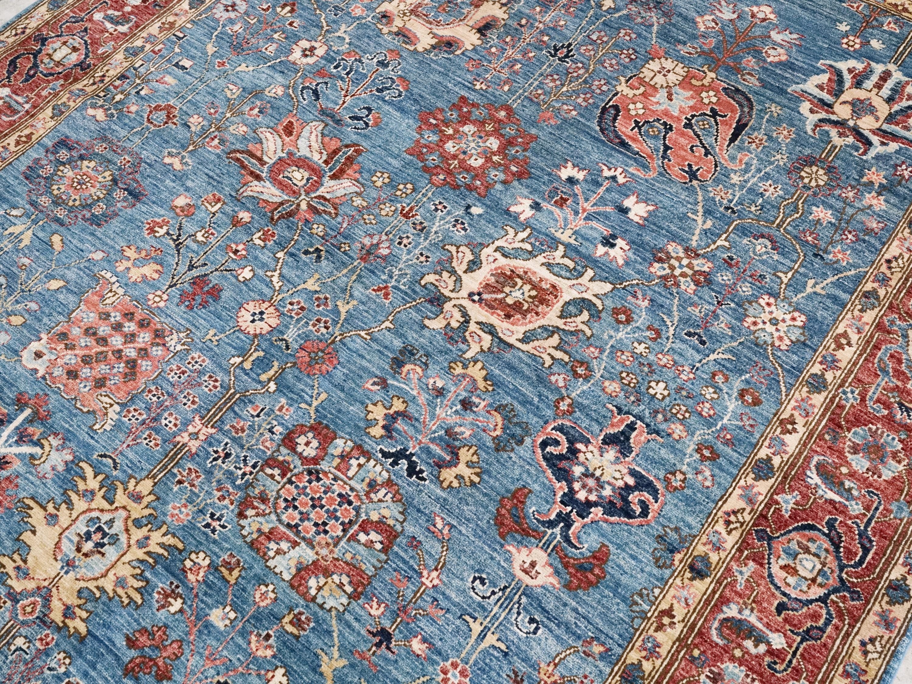 6x9 Ft Red & Blue  Serapi Rug - Afghan Oriental Rug - Persian Design