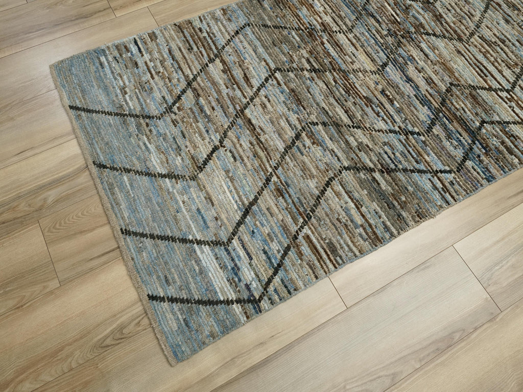 10 Ft Blue Moroccan Runner Rug - Afghan Handmade Wool Hallway Rug