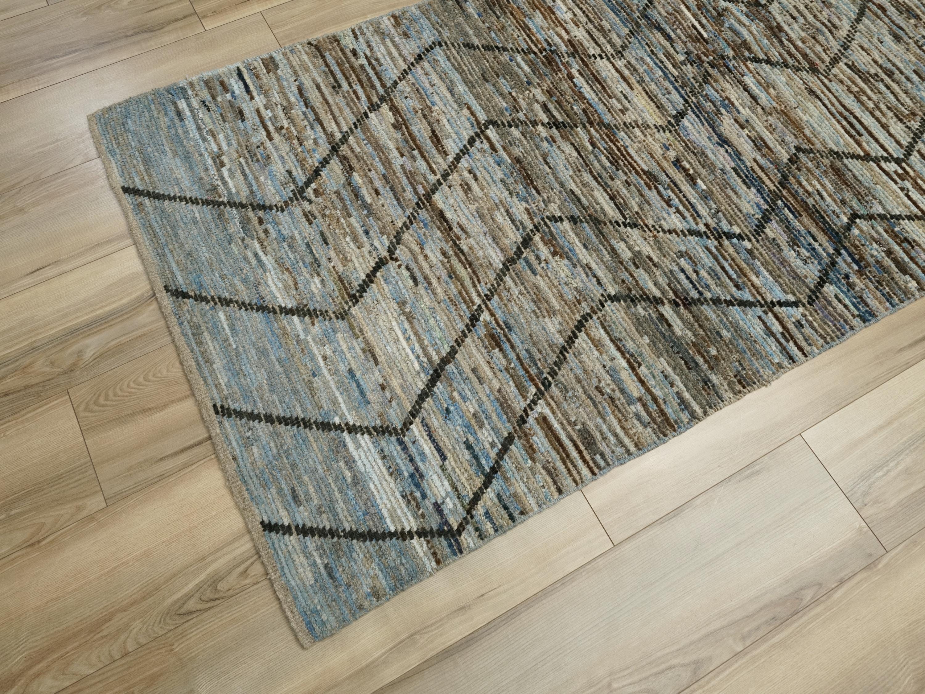 10 Ft Blue Moroccan Runner Rug - Afghan Handmade Wool Hallway Rug