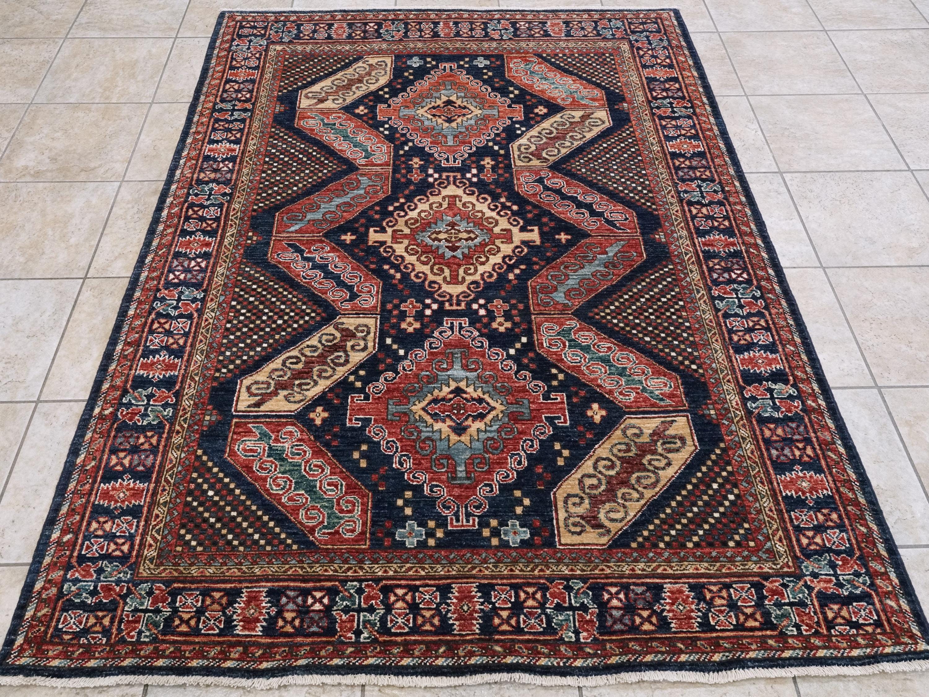 5x7 Ft Blue Heriz Rug - Ghazni Wool Oriental Rug
