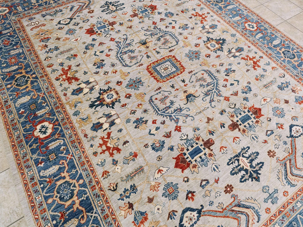 9x12 Ft Blue & White Bidjar Rug - Hand Knotted Persian Style Wool Rug