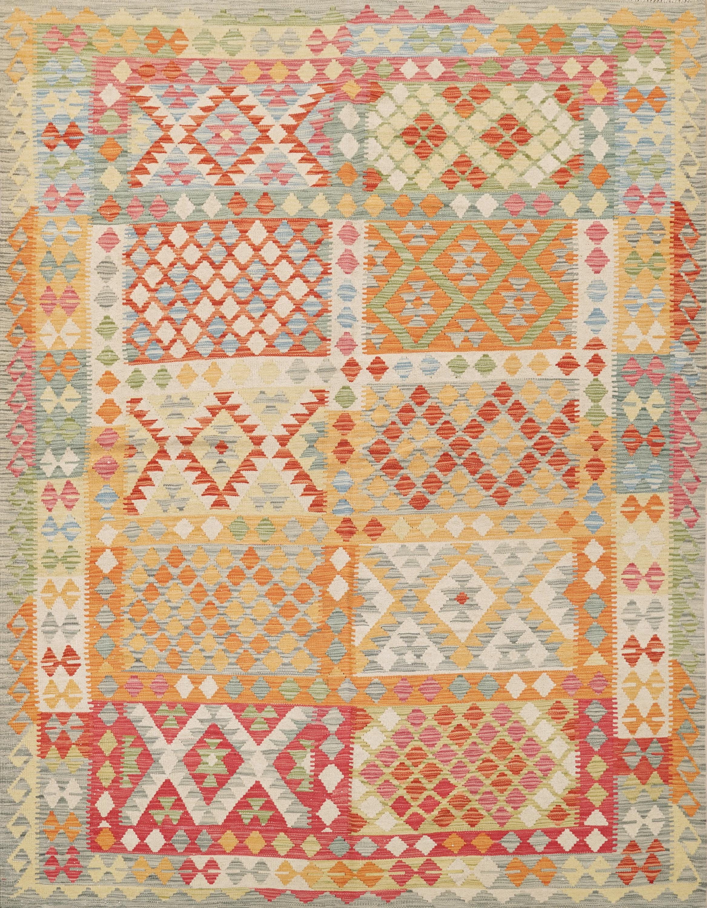 6x8 Ft Orange Tribal Kilim Rug - Flat Weave Afghan Rug