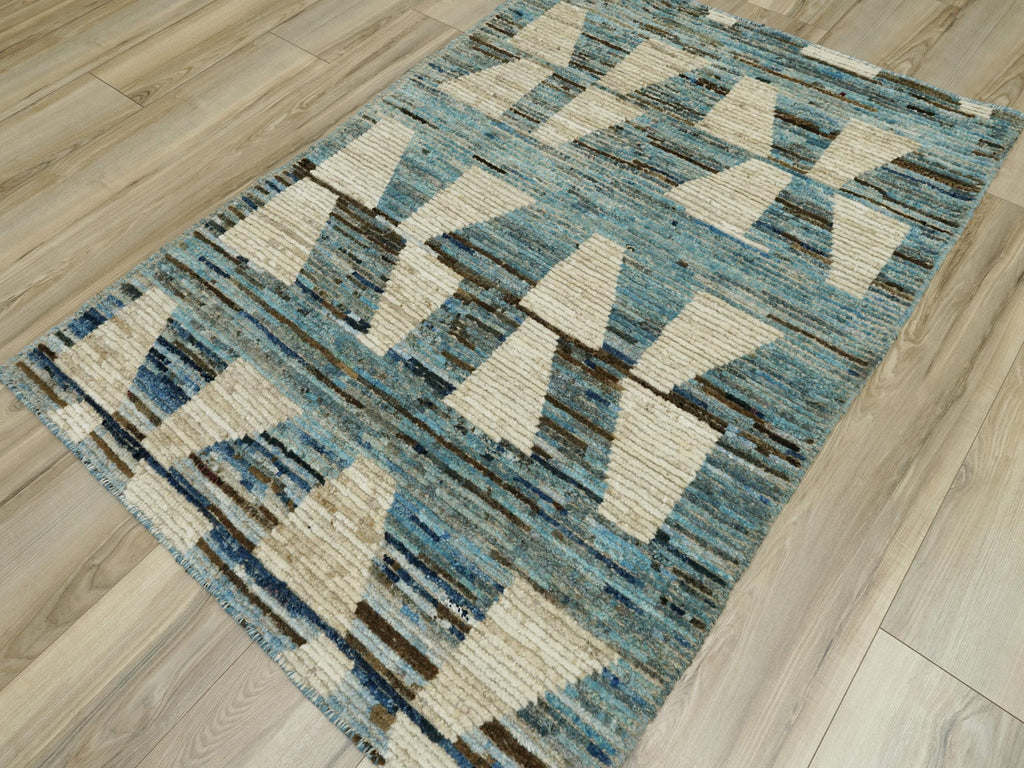 3x5 Ft Blue Moroccan Rug - Hand Knotted Area Rug
