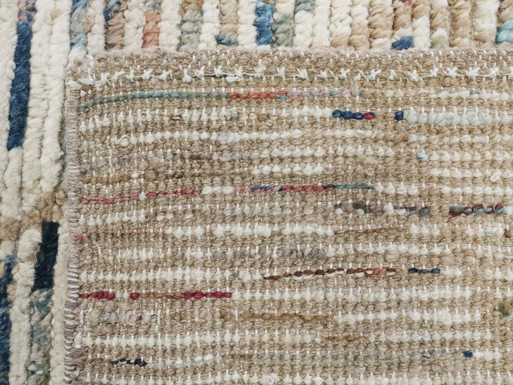 9 Ft Handmade Afghan Wool Runner Rug - Beige Moroccan Style