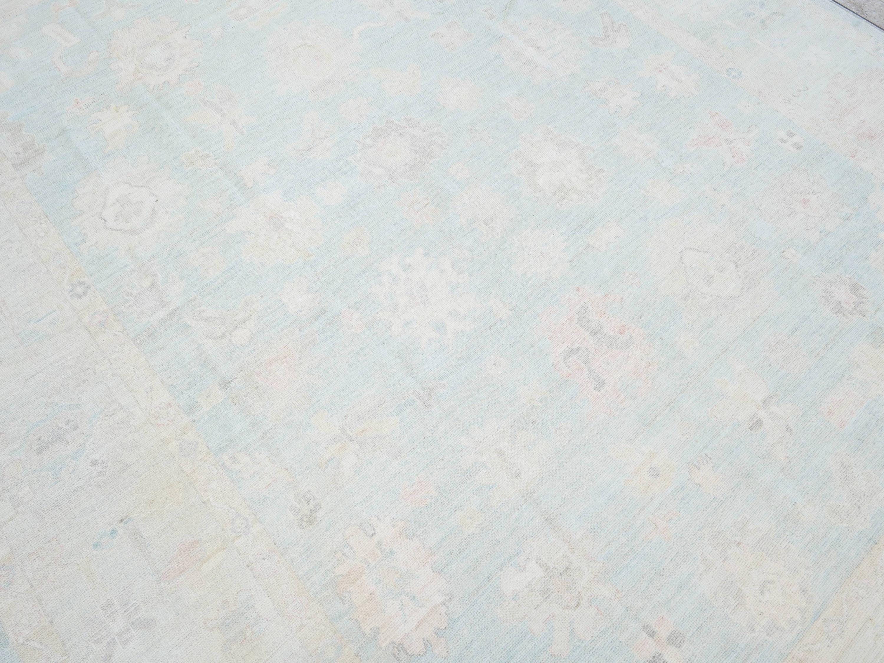 9x12 Ft Muted Blue Oushak Rug - Handmade Area Rug - Turkish Design