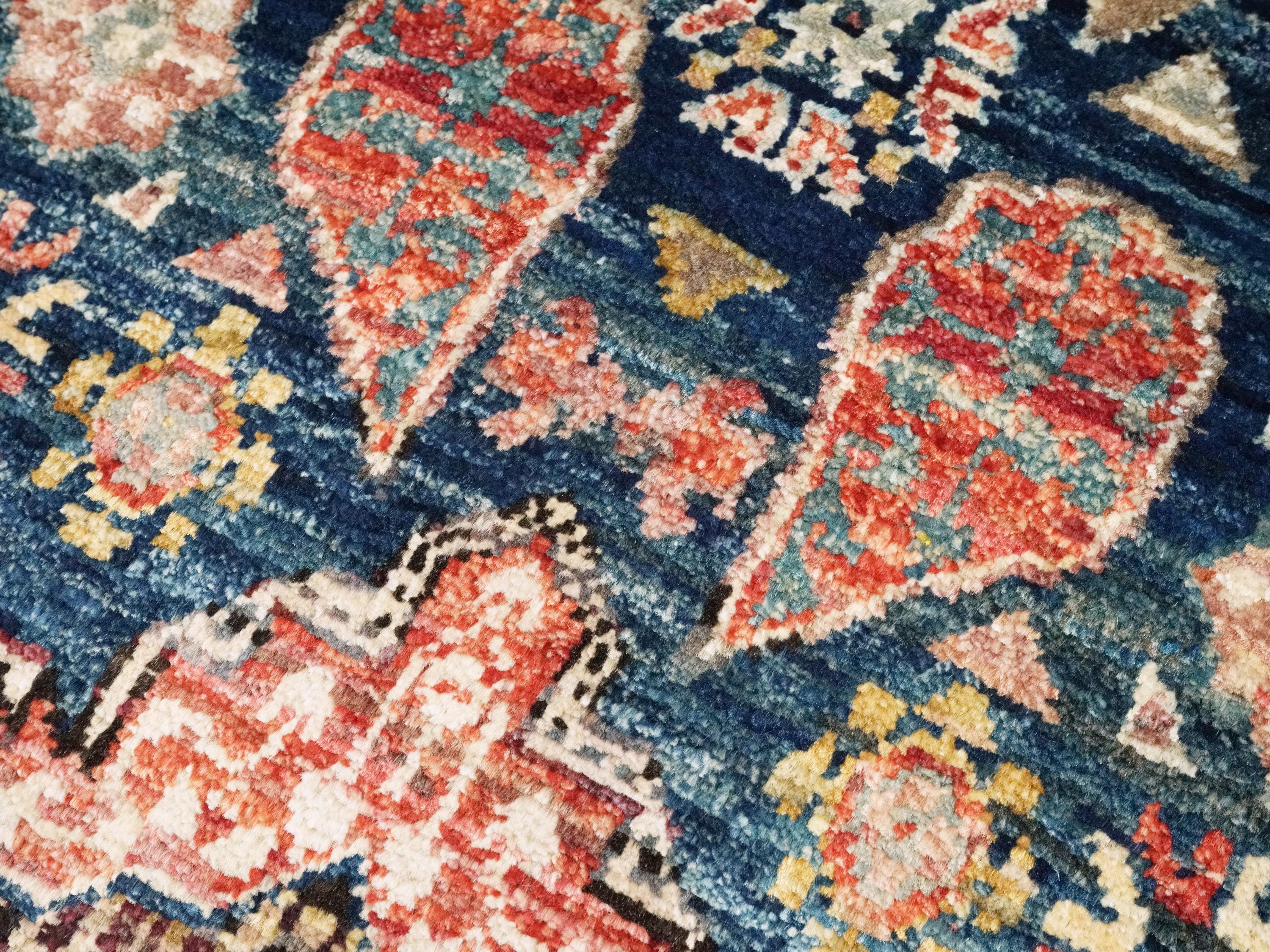 2x3 Ft Hand Knotted Dark Blue Mamluk Rug - Oriental Accent Rug