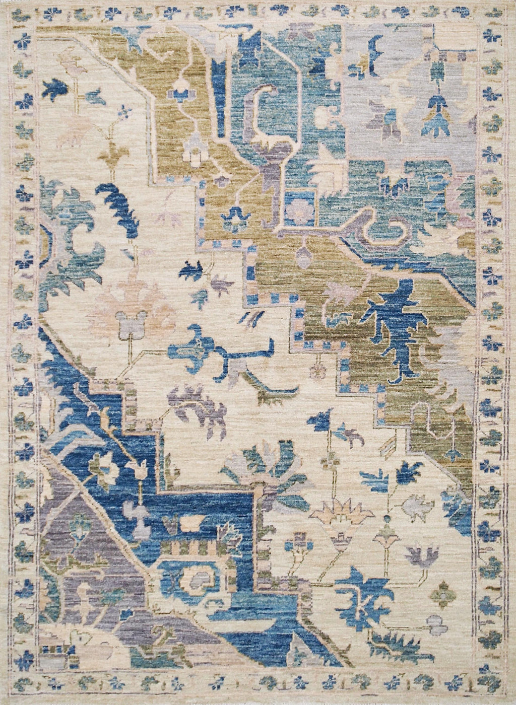 4x6 Ft Blue & Beige Heriz Rug - Hand Knotted Oriental Rug