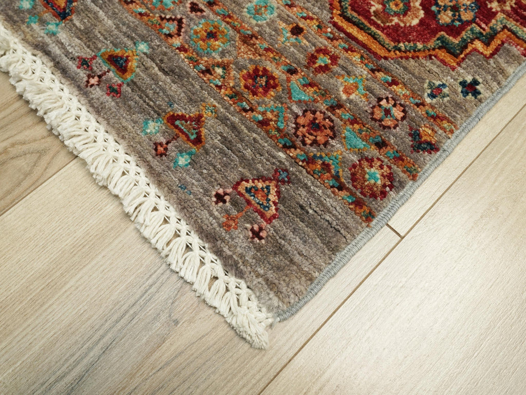 3x5 Ft Gray Khorjin Rug - Afghan Wool Rug - Oriental Design