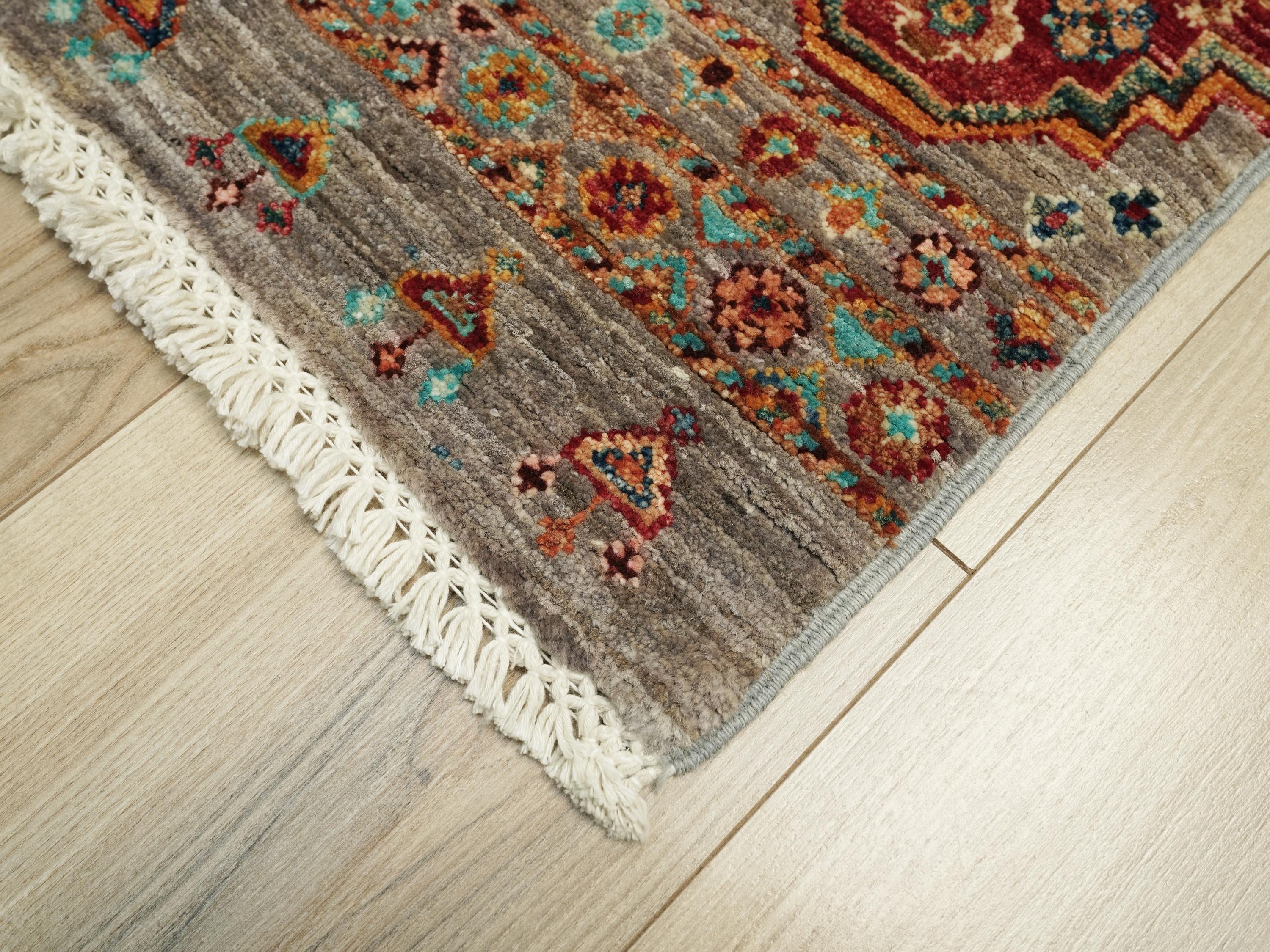 3x5 Ft Gray Khorjin Rug - Afghan Wool Rug - Oriental Design
