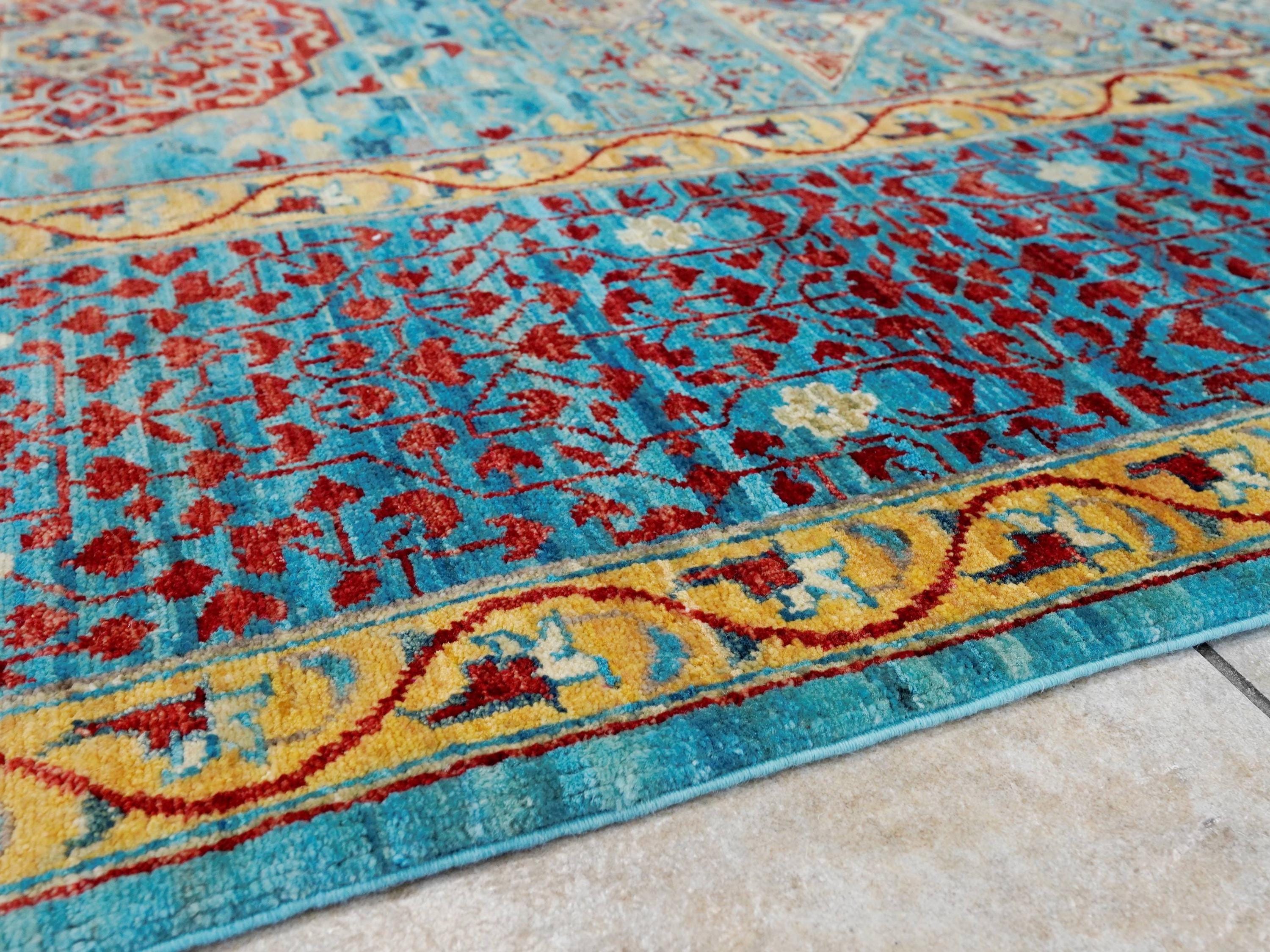 10x14 Ft Light Blue Mamluk Rug - Hand Knotted Afghan Area Rug