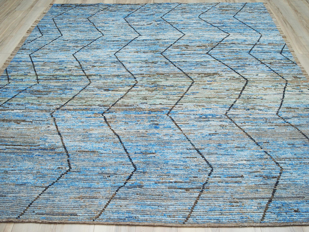 8x10 Ft Blue Moroccan Rug - Hand Knotted Area Rug