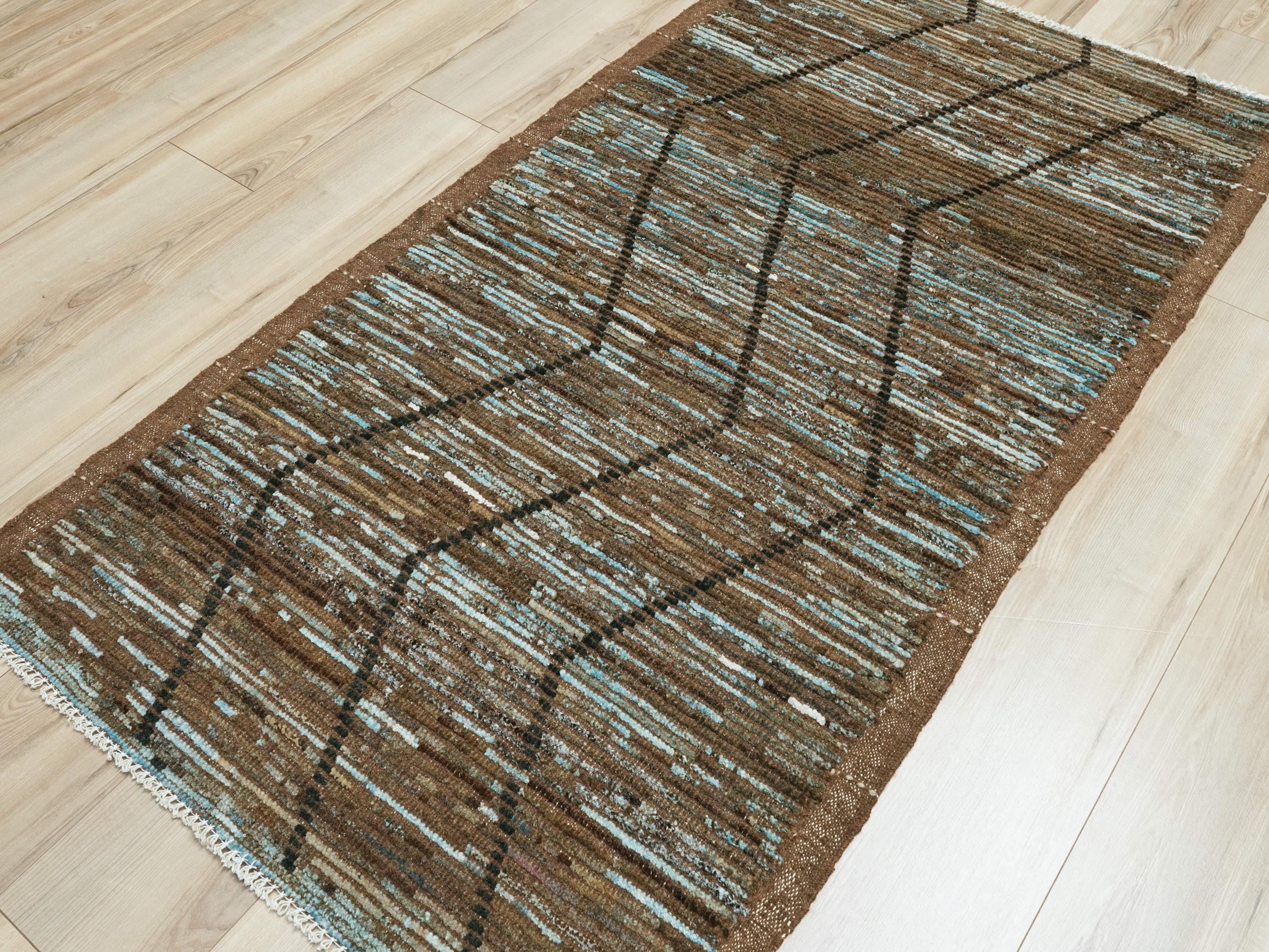 3x5 Ft Coral Blue Moroccan Rug - Afghan Wool Rug