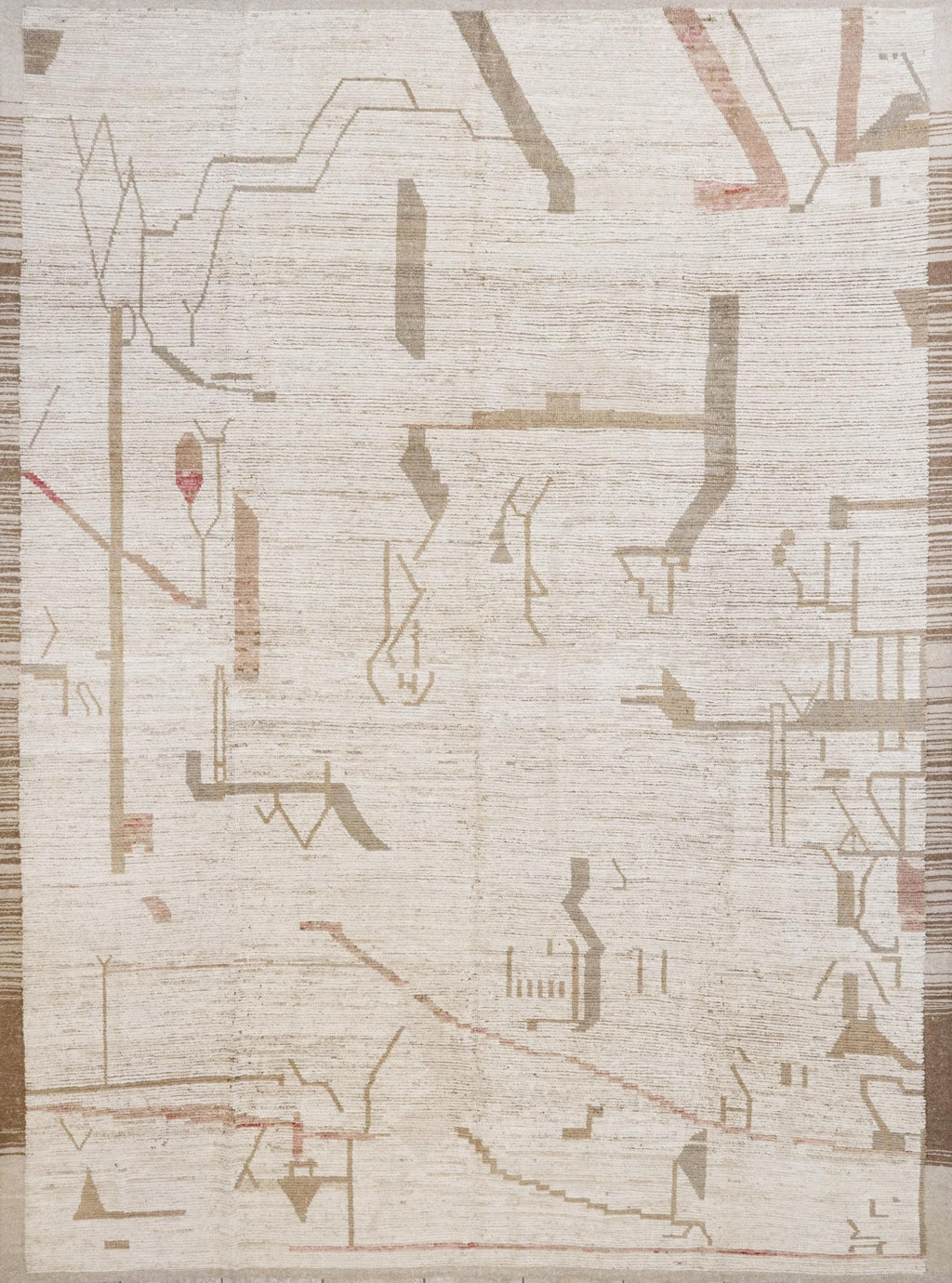 10x14 Ft Beige & Brown Moroccan Rug - Afghan Handmade Wool Rug - Contemporary Design