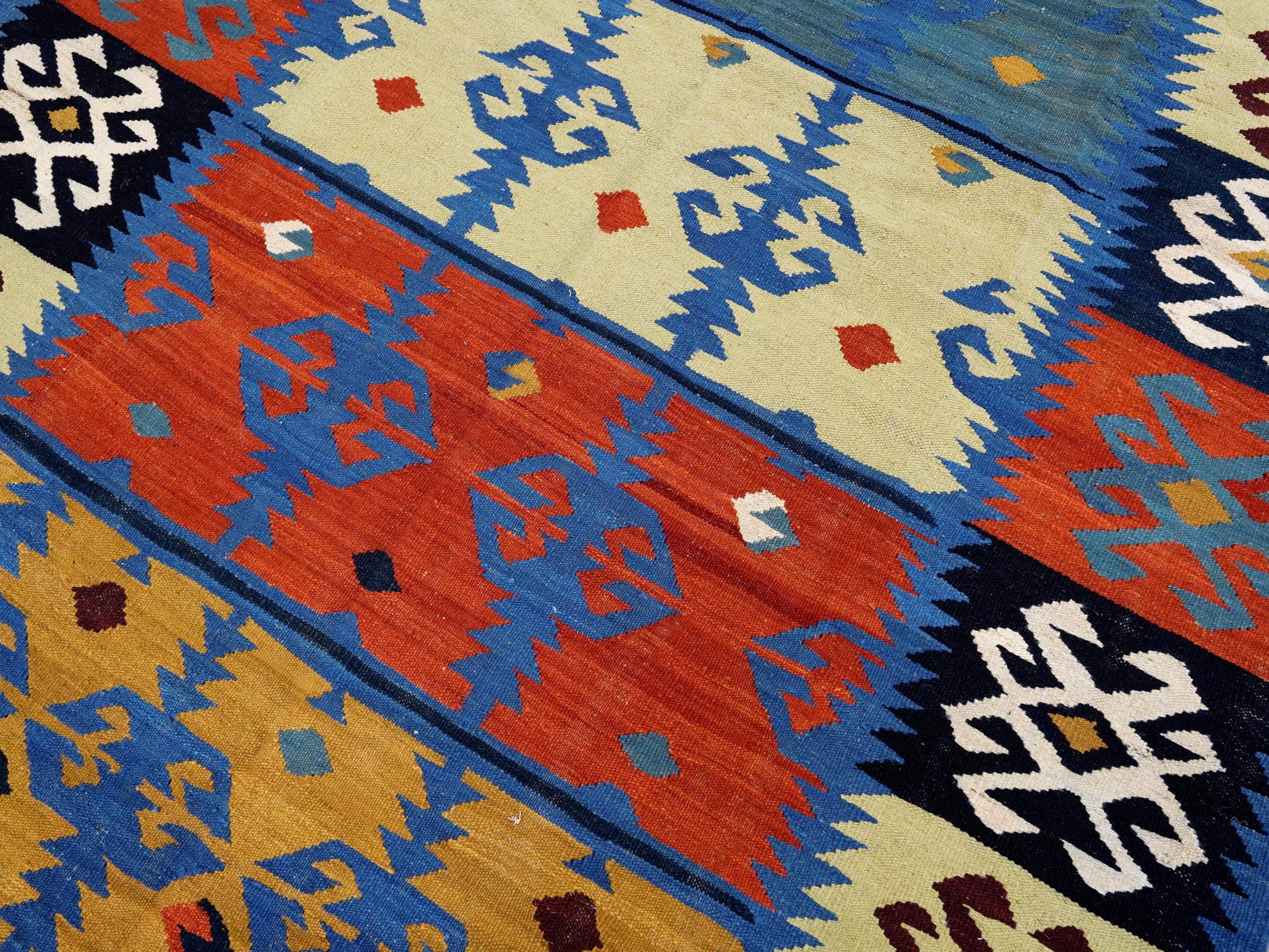 6x9 Ft Red & Blue Maimana Kilim Rug - Hand Knotted Wool Tribal Rug