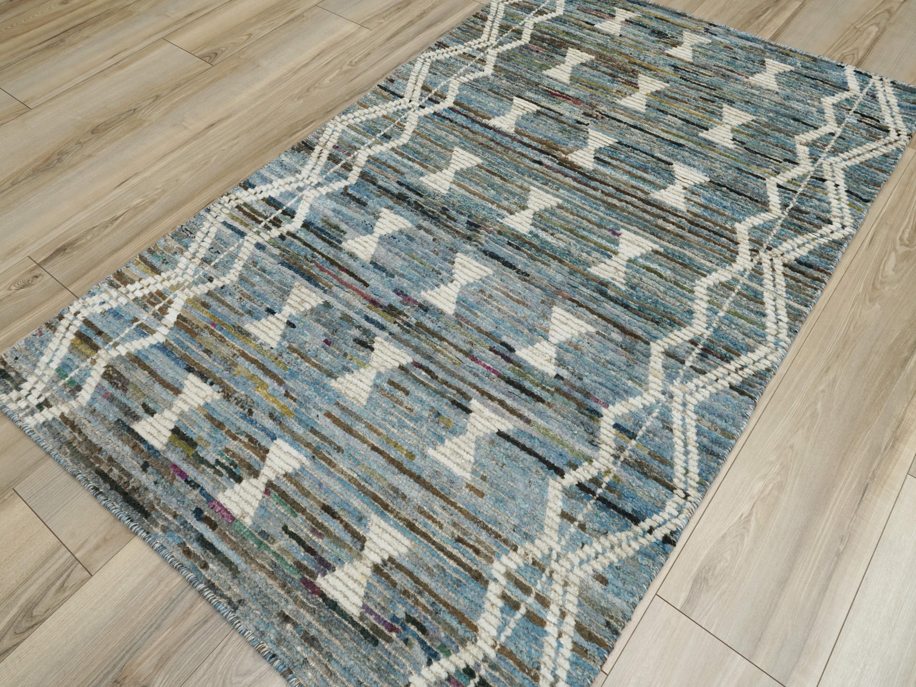 3x5 Ft Blue Moroccan Rug - Hand Knotted Area Rug