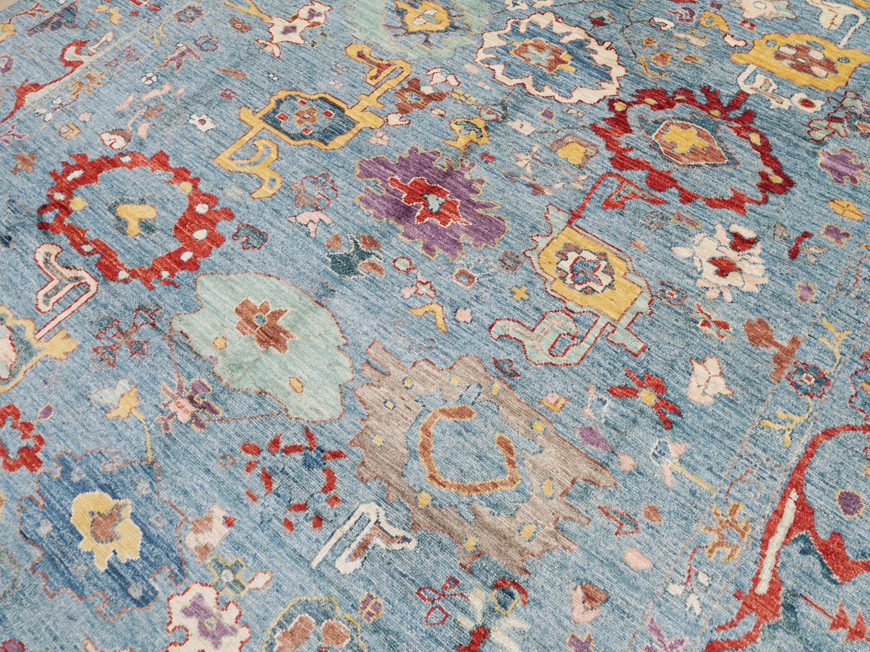 9x12 Ft Light Blue Oushak Rug - Hand Knotted Oriental Rug