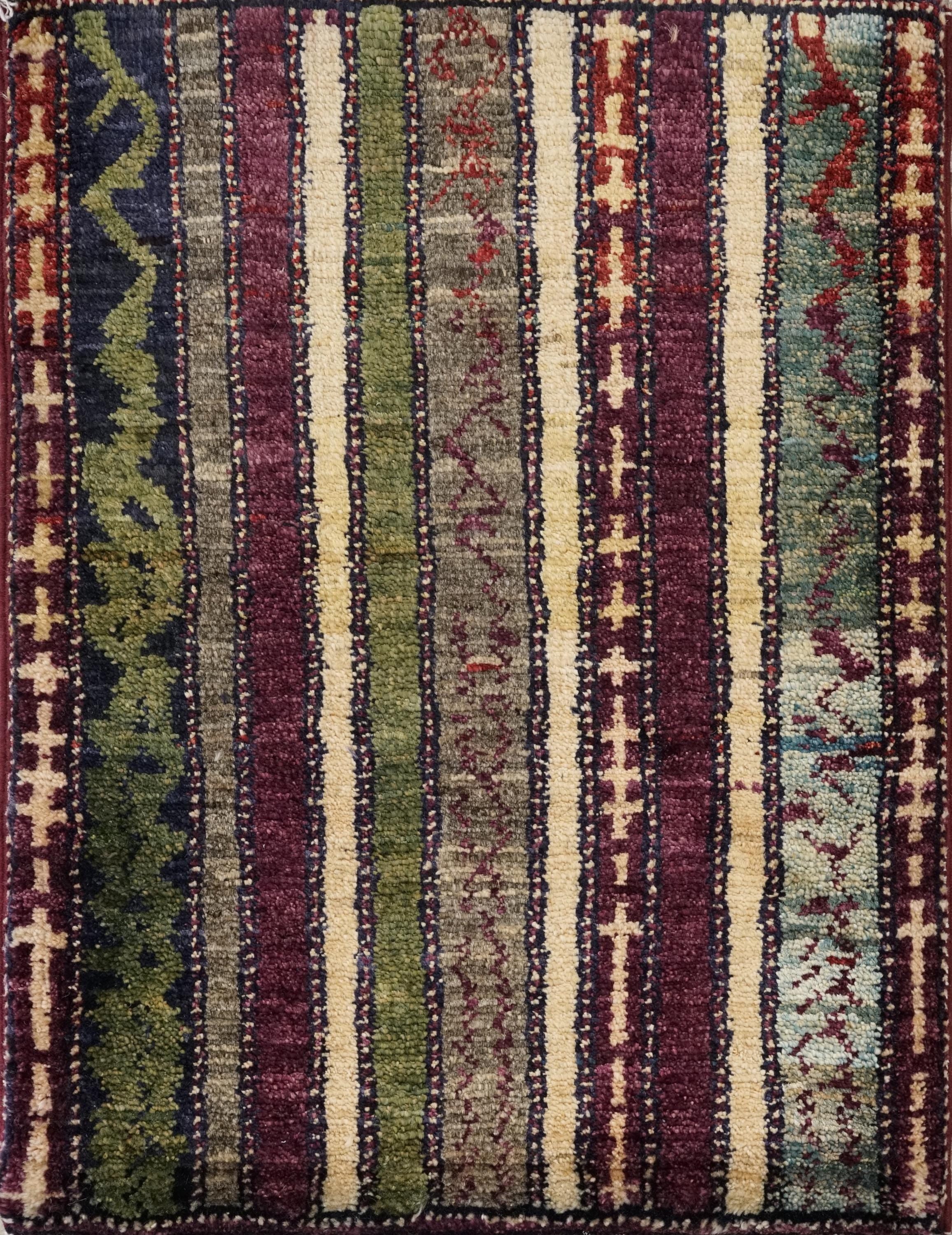 1x2 Ft Hand Knotted Purple Heriz Rug - Afghan Wool Accent Rug