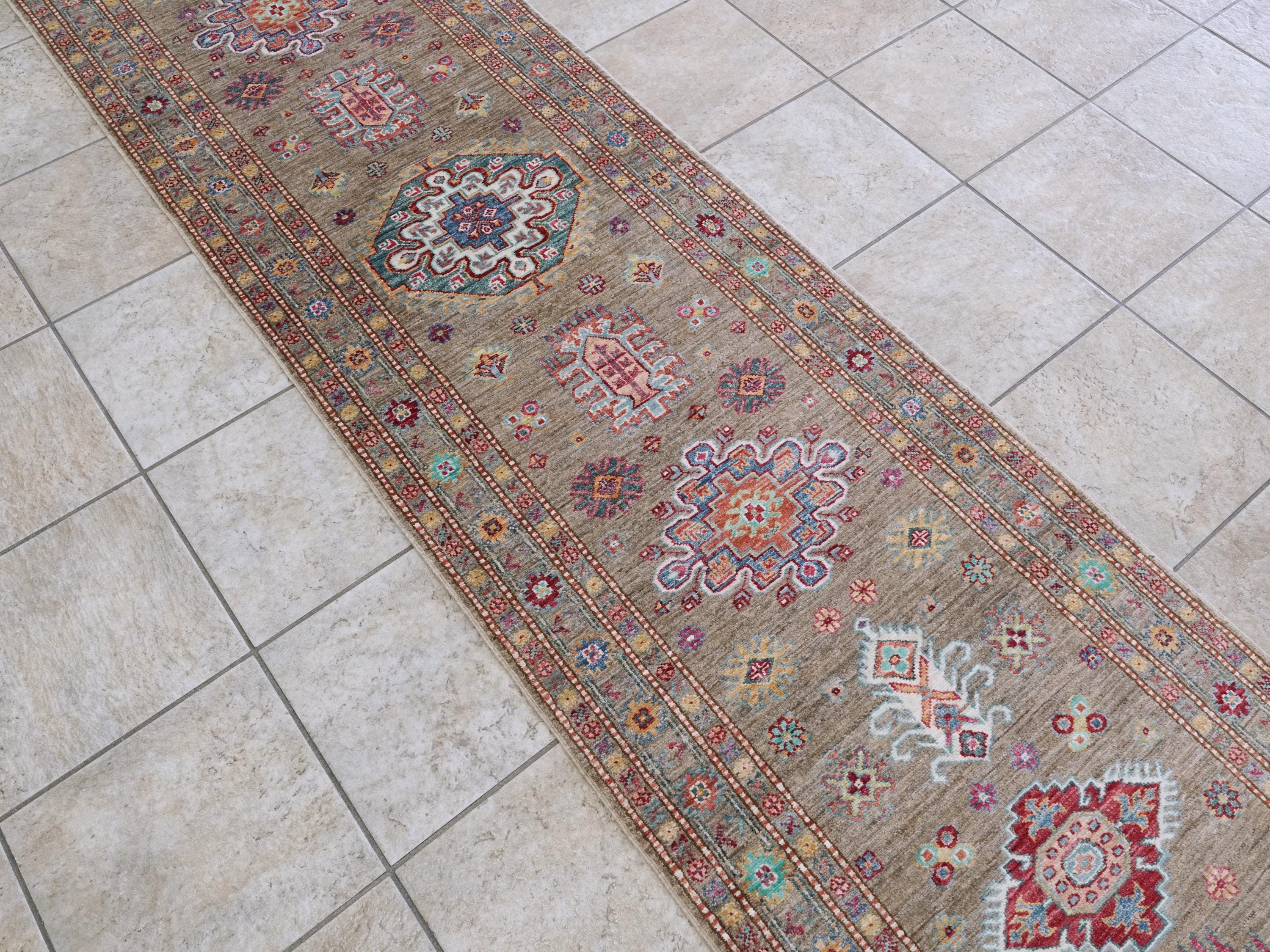 13 Ft Brown Kazak Runner Rug - Hand Knotted Wool Hallway Rug