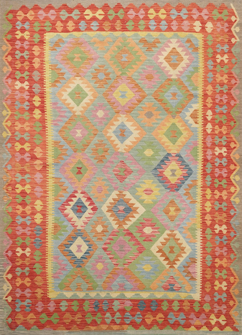 7x10 Ft Red Maimana Kilim Rug - Tribal Flat Weave