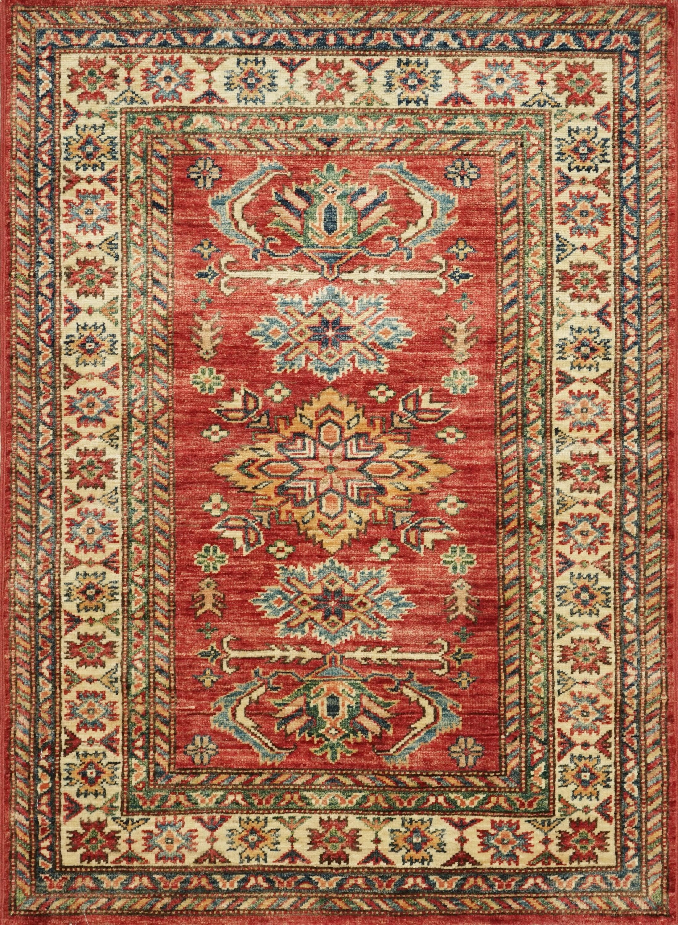 3x4 Ft Red Kazak Rug - Handmade Oriental Wool Rug