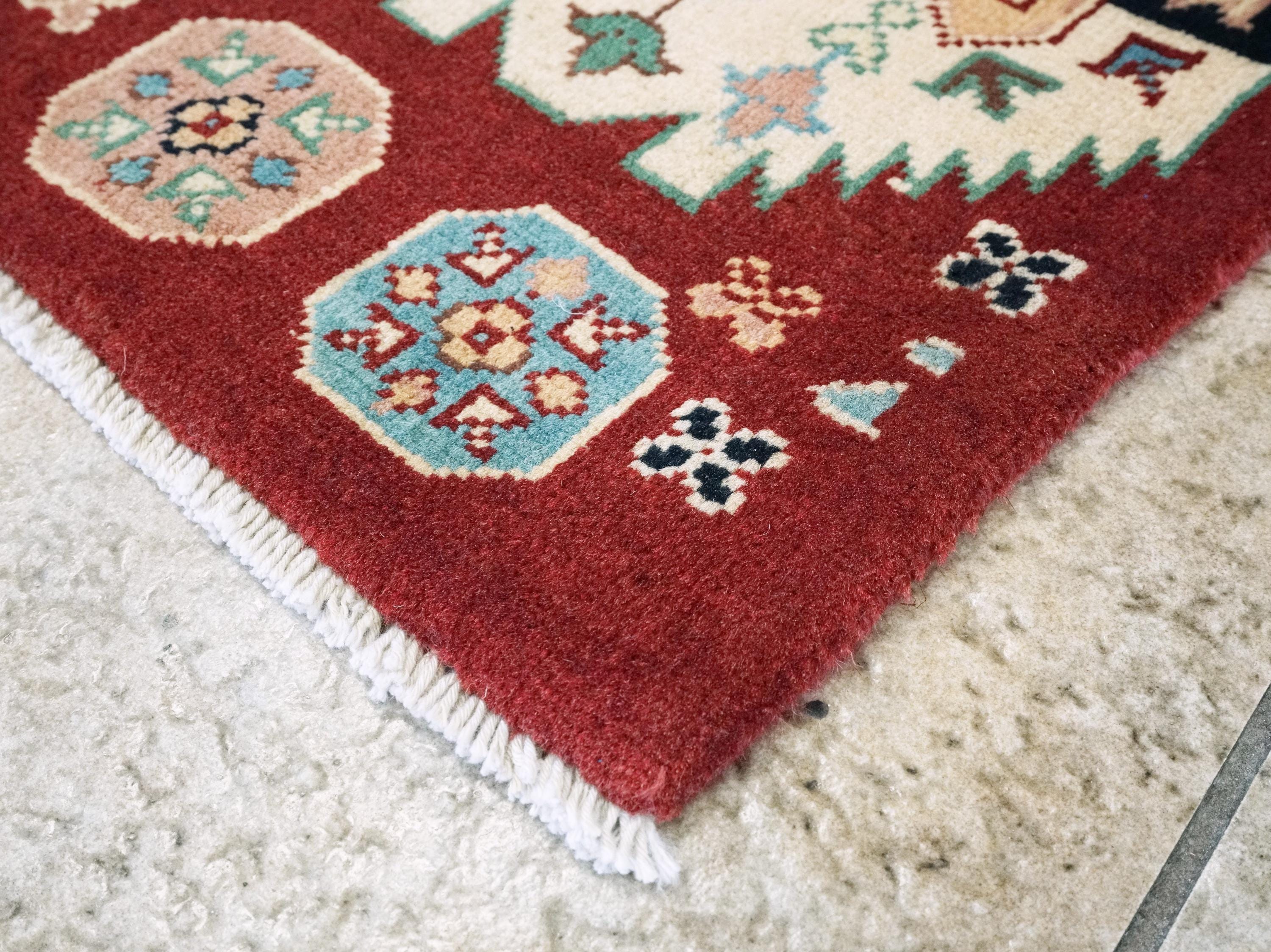 2x3 Ft Red Ersari Rug - Hand Knotted Wool Accent Rug