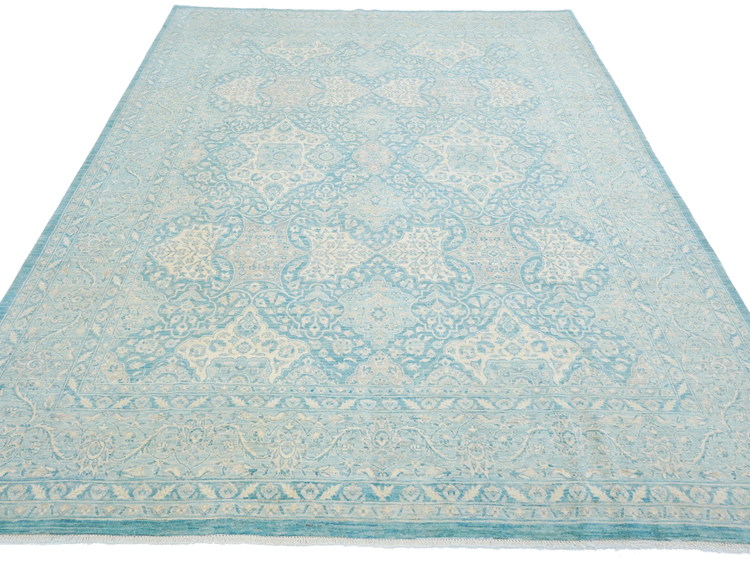 8x10 Ft Light Blue Serapi Rug - Hand Knotted Afghan Wool Rug