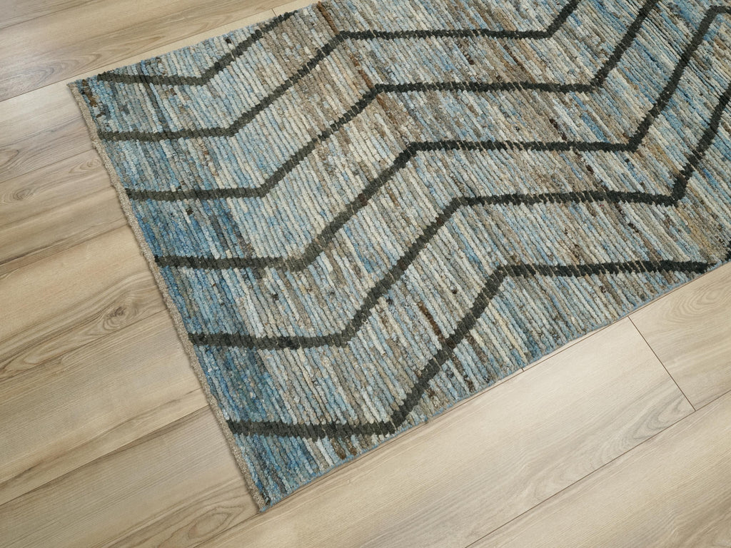 9 Ft Blue Moroccan Runner Rug - Afghan Handmade Wool Rug