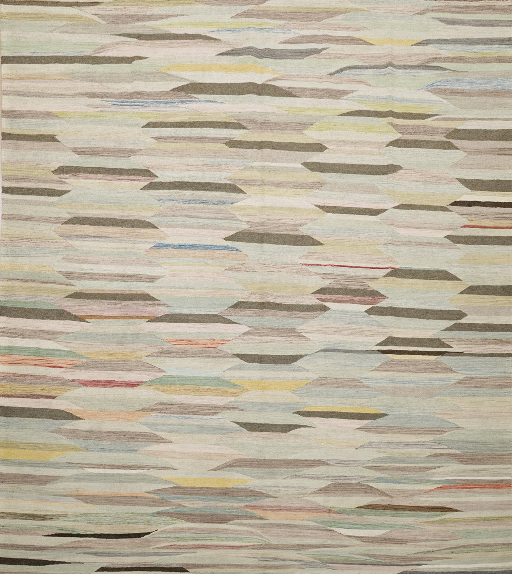 8x10 Ft Green Kilim Rug - Flat Weave Area Rug