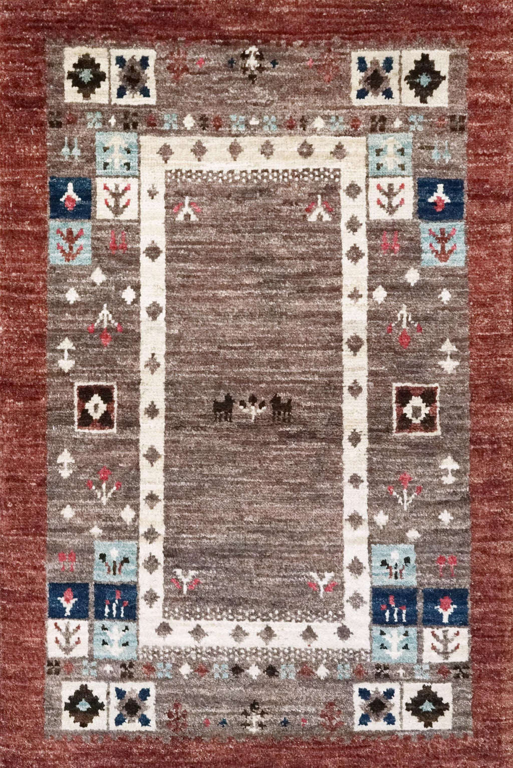 2x3 Ft Brown Gabbeh Rug - Tribal Hand Knotted Wool Rug