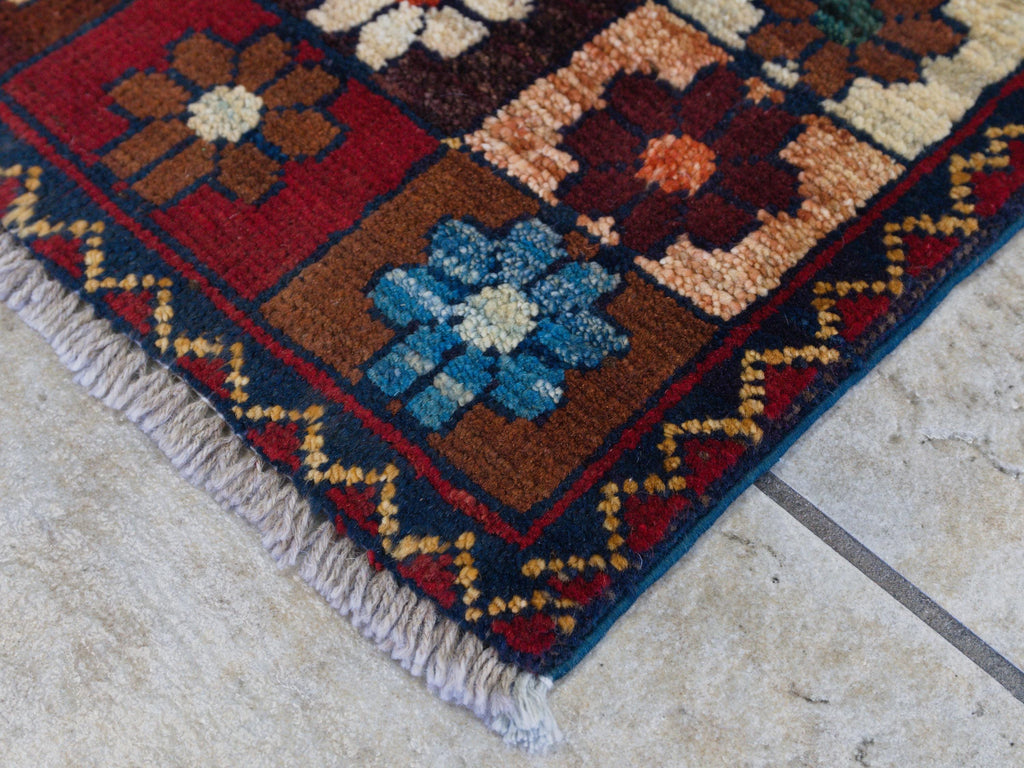 1x2 Ft Red & Blue Serapi Rug - Floral Accent Rug