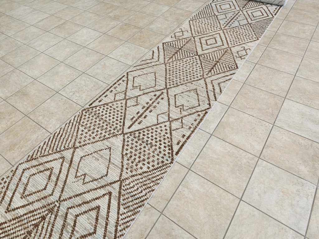 16 Ft Light Blue Moroccan Runner Rug - Hand Knotted Wool Rug